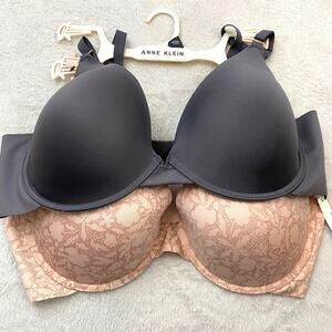 Anne Klein tshirt Bra Size 42D 2-Pack Smooth Full Figure Pink Floral & Gray NWT